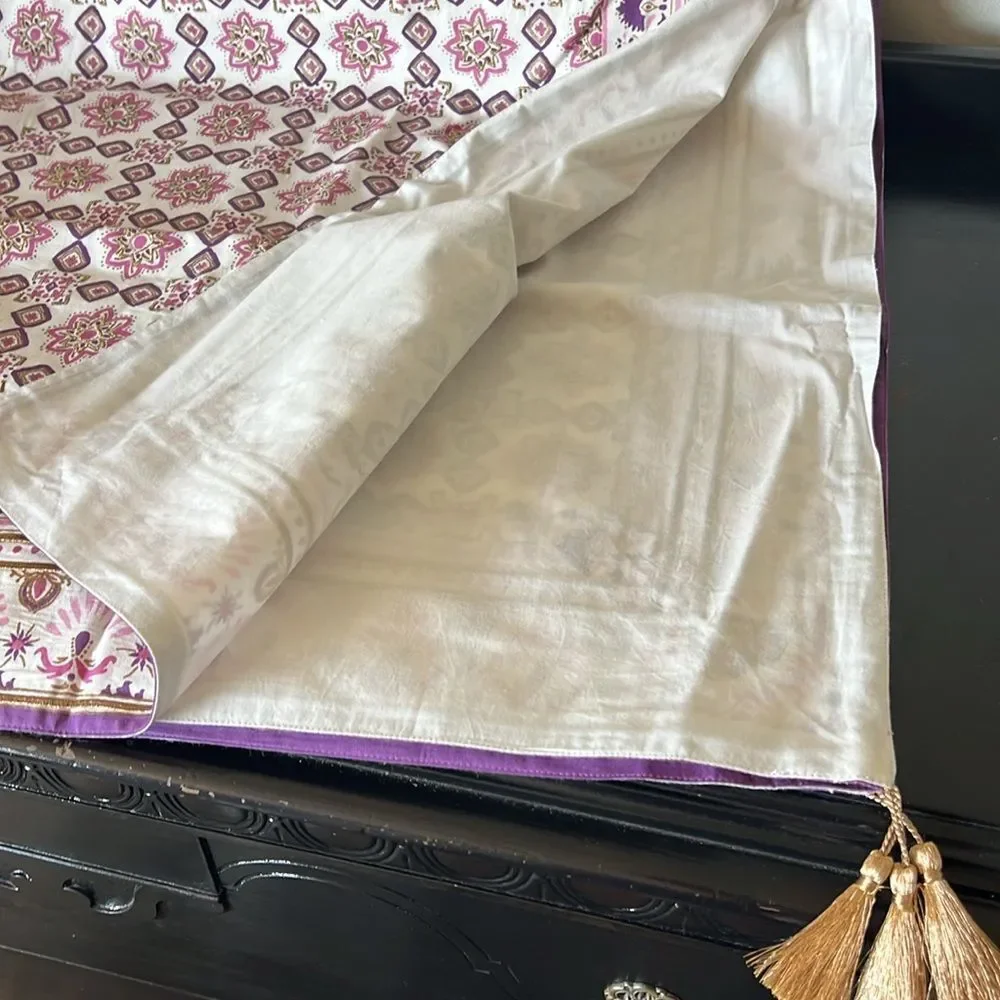 Pottery Barn Purple Table Throw w/ Gold embroidered